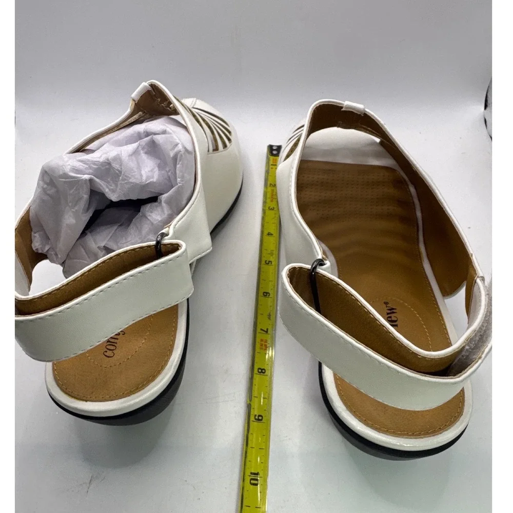 Comfortview‎ Suki White Gladiator Cage Sandals Slingback Wedge Womens 10.5 WW